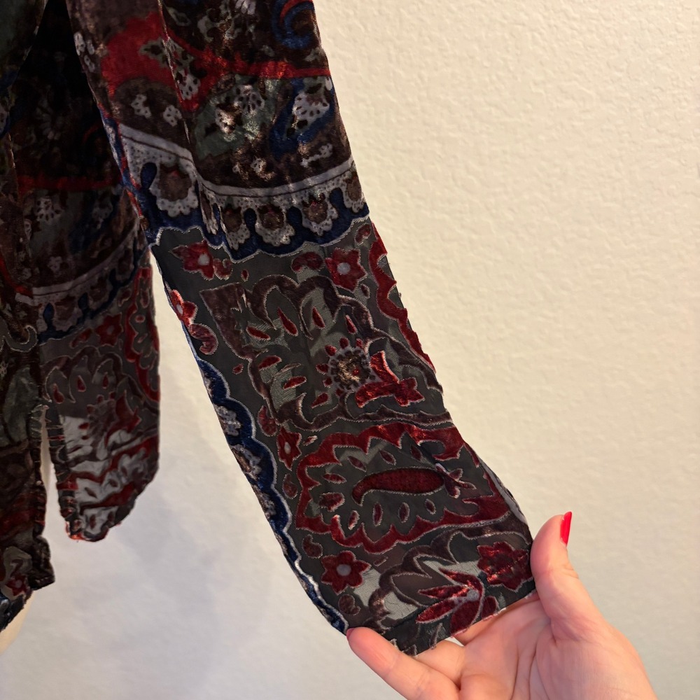 Vintage Silk Blend Velvet Burnout Button Up Shirt M Y2K Paisley Whimsigoth Sheer - Picture 3 of 11